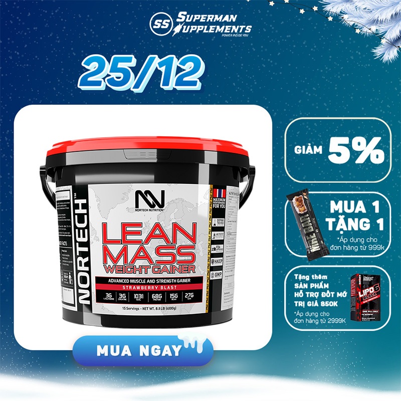 Sữa tăng cân tăng cơ Lean Mass Weight Gainer nhiều hương vị bịch 4kg không gây mỡ - Đại lí BBT145