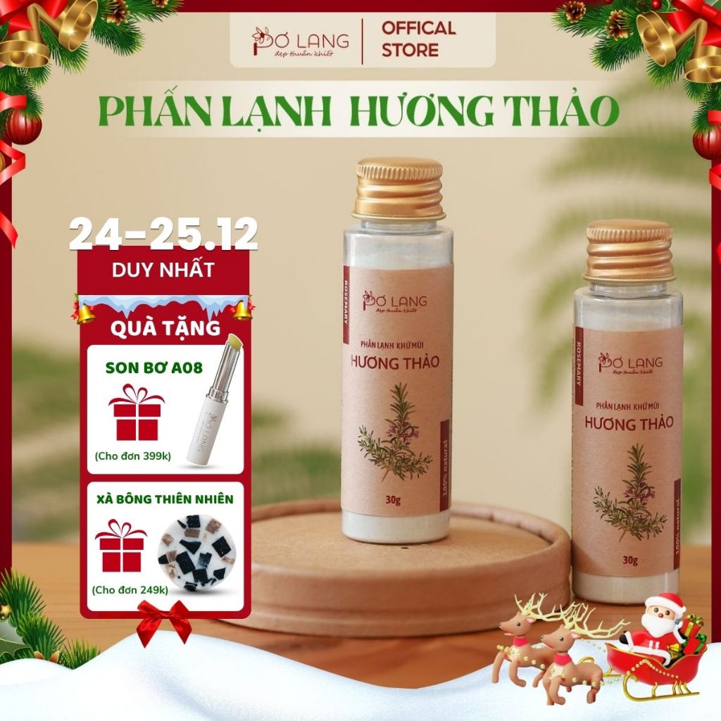 Phấn lạnh hương thảo bột khử mùi cơ thể Pơ Lang lọ 30gam (Khử mùi 24 giờ, không vàng áo)