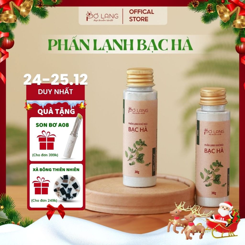Phấn lạnh bạc hà bột khử mùi cơ thể Pơ Lang lọ 30gam (Khử mùi 24 giờ, không vàng áo)