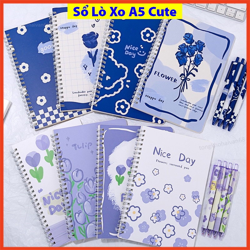 Sổ lò xo A5 dễ thương phong cách cute đáng yêu, sổ tay ghi chép tiện lợi xinh xắn thiết kế đơn giản
