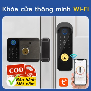 【Hỏa Tốc  Khoá vân tay 2 mặt cho cửa sắt tùy ​App Tuya Kết Nối WiFi Cho Nhà Ở / Khách Sạn Không thấm nước