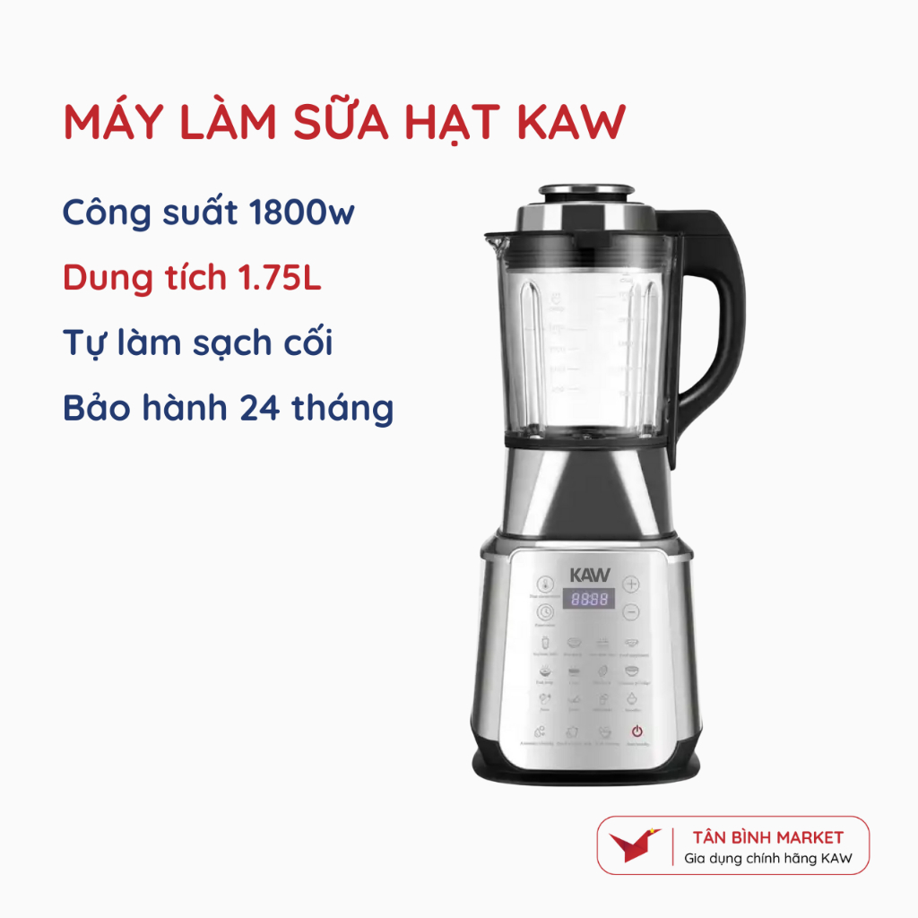 Máy làm sữa hạt Kaw Z-1000, Công suất 1800W, 17 Chức Năng, Dung Tích 1.75L