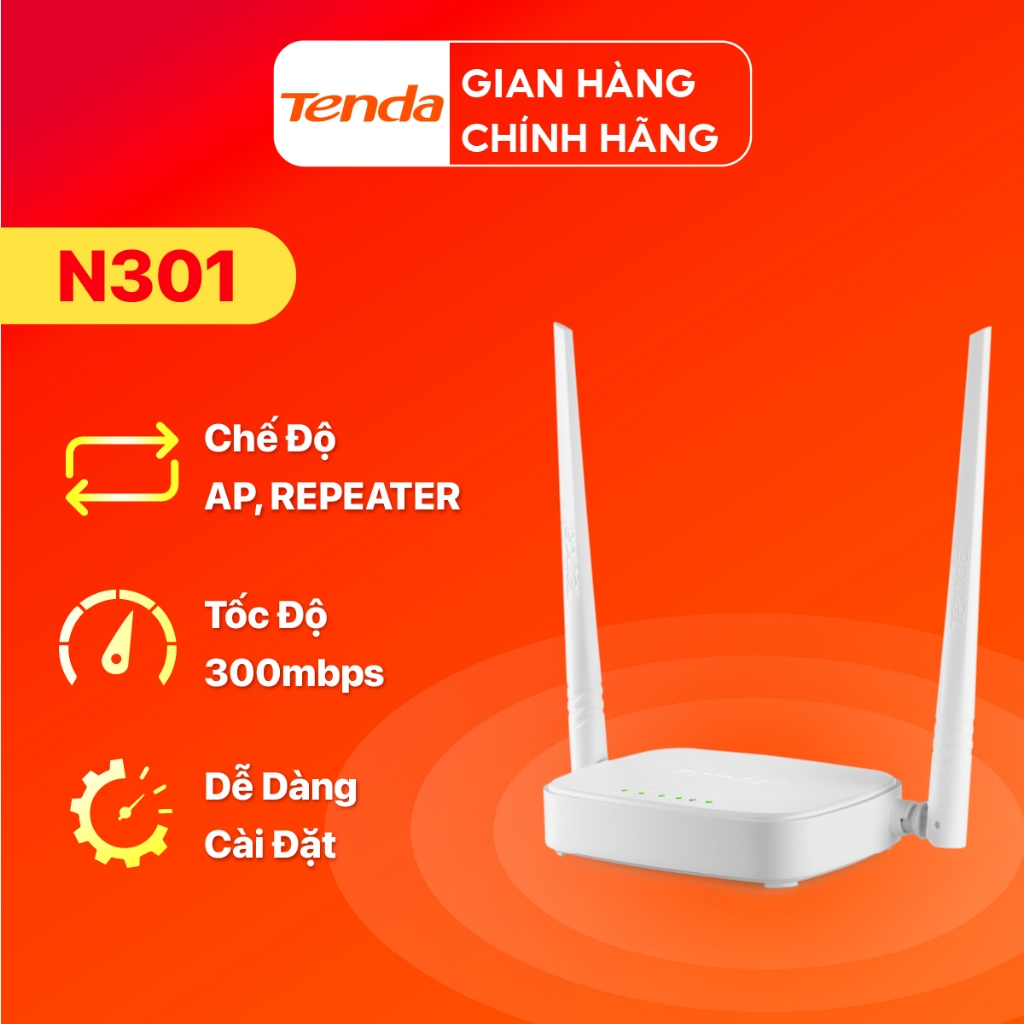 Bộ Phát WiFi Tenda N301 Chuẩn N 300Mbps - Hàng Chính Hãng