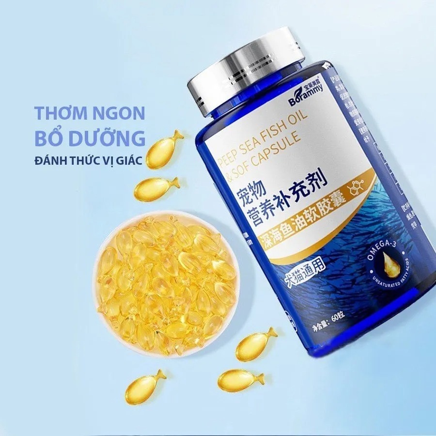 Dầu cá cho mèo &amp; Dầu Cá Cho Chó  Borammy 60 viên bổ sung Omega 3 giúp dưỡng lông, giảm rụng lông cho chó mèo