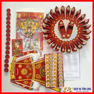 Bộ giấy cúng căn, đầy tháng, thôi nôi tone đỏ