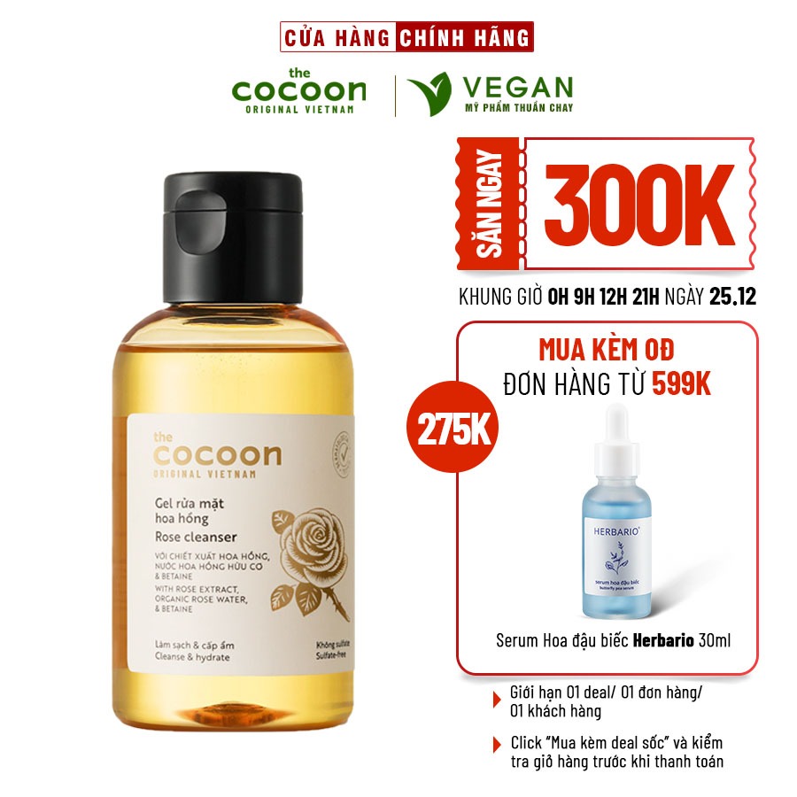 Gel rửa mặt hoa hồng cocoon 140ml (rose cleanser)