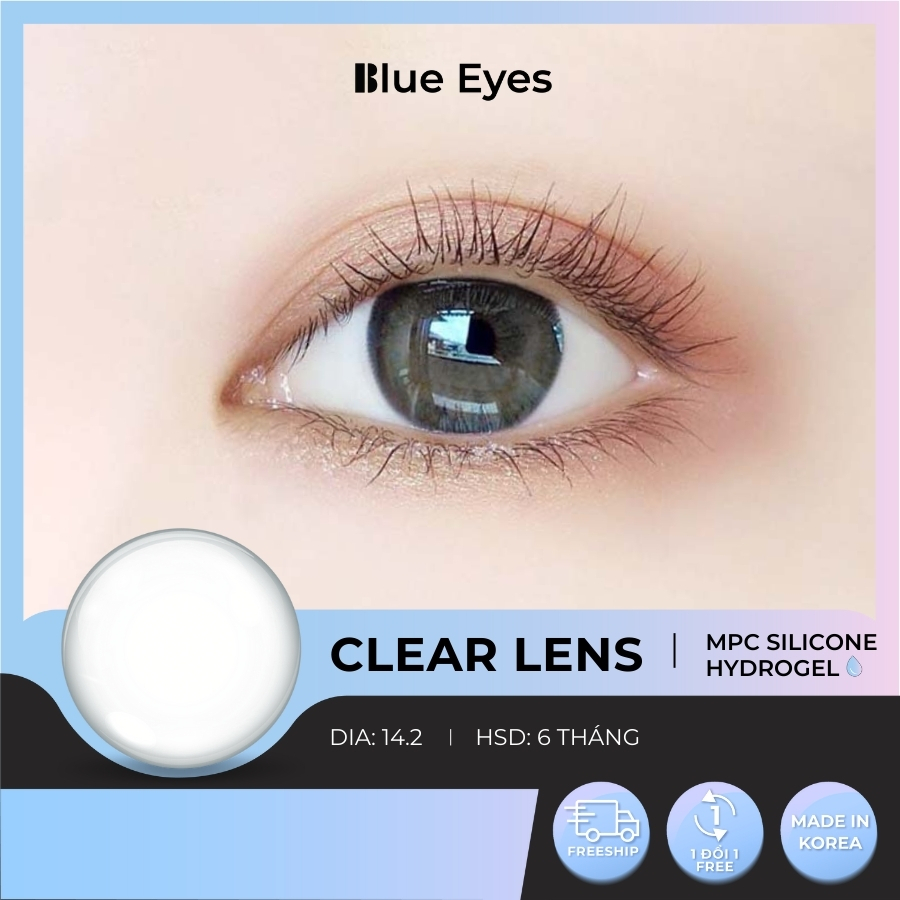 Kính áp tròng Clear Blue Eyes, dòng lens thở sử dụng sáu tháng, giãn tròng vừa, không màu CLE-6