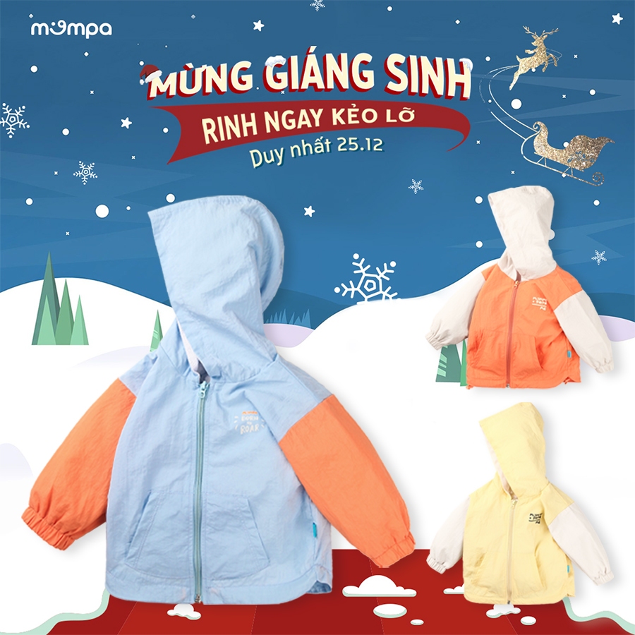 Áo khoác cho bé Mompa 1 đến 5 tuổi vải gió 2 lớp chống bụi bẩn kháng khuẩn vải lót lưới mềm mại MP 517