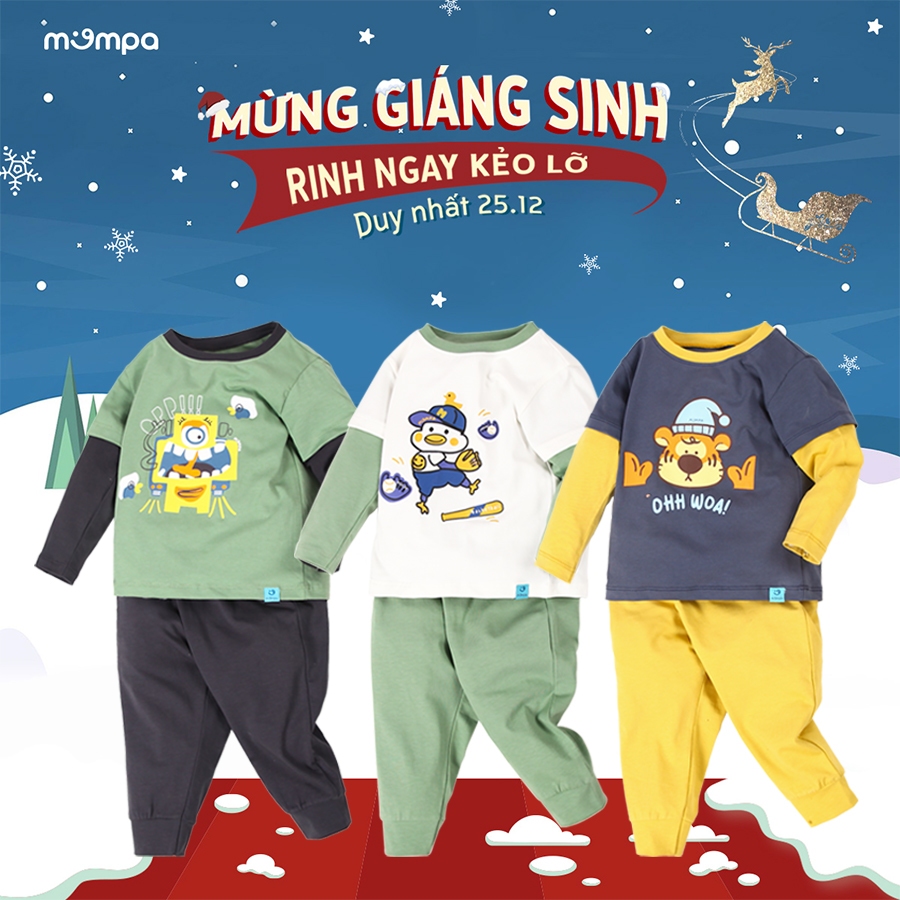 Bộ dài tay cho bé trai Mompa 1 đến 5 tuổi vải cotton actif mềm mại co giãn thấm hút 825