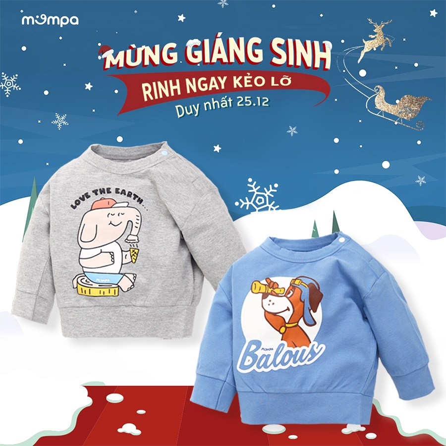 Áo thu đông cài vai Mompa cho bé trai gái từ 6 tháng đến 4 tuổi vải nỉ cotton MP 823