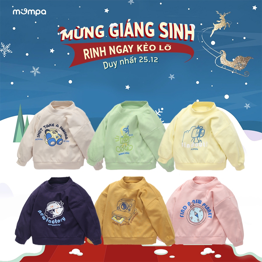 Áo dài tay cho bé Mompa 1 đến 5 tuổi vải cotton nỉ ấm áp giữ nhiệt mềm mại co giãn bo ống MP 847