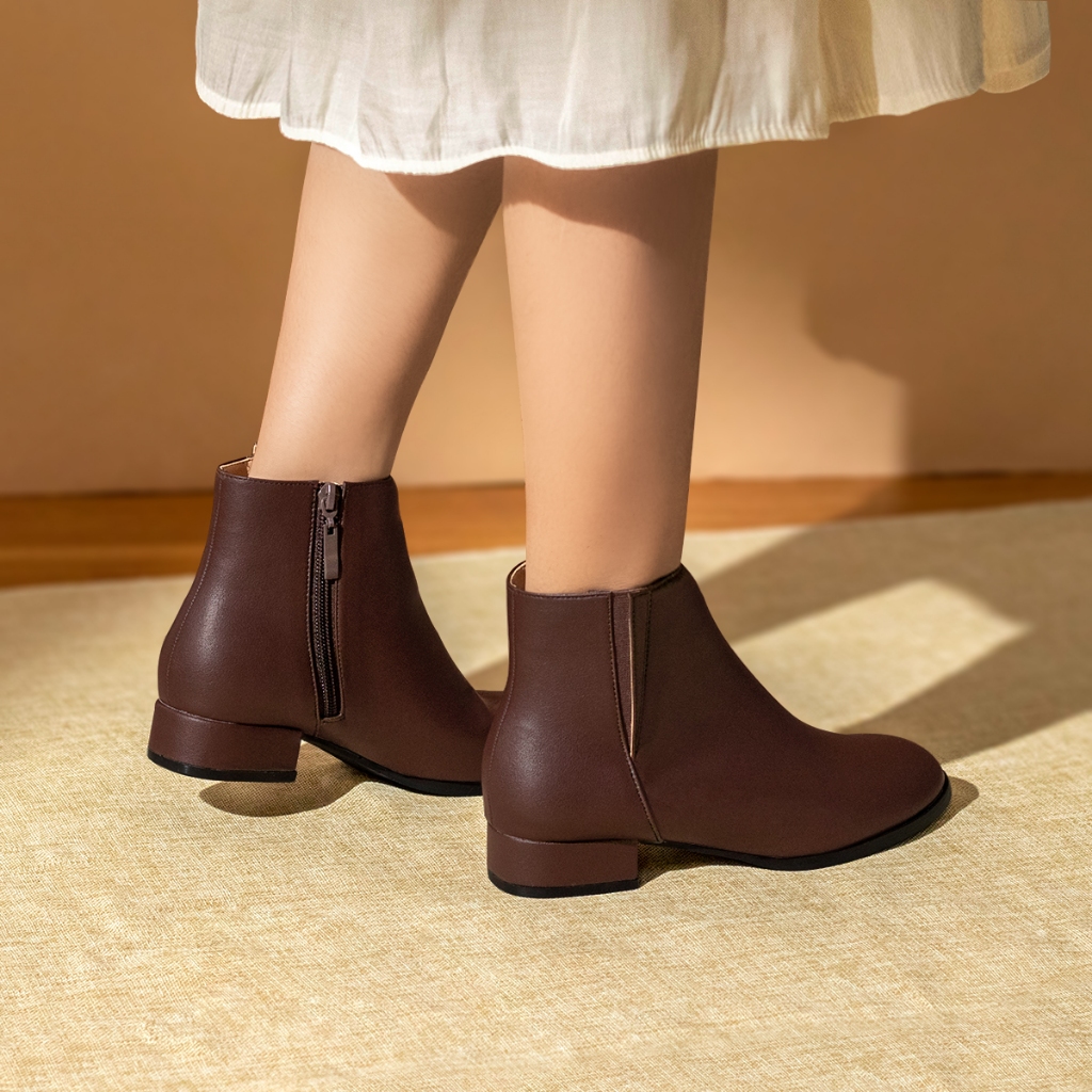Giày bốt nữ cổ thấp Casual FLAT Boots đế thấp 3p gót vuông mũi tròn dáng boot cổ ngắn bAimée & bAmor - MS1744