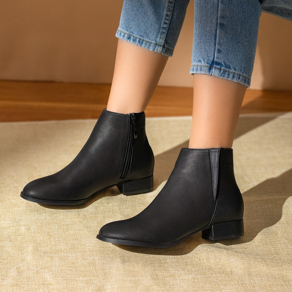 Giày bốt nữ cổ thấp Casual FLAT Boots đế thấp 3p gót vuông mũi tròn dáng boot cổ ngắn bAimée & bAmor - MS1744