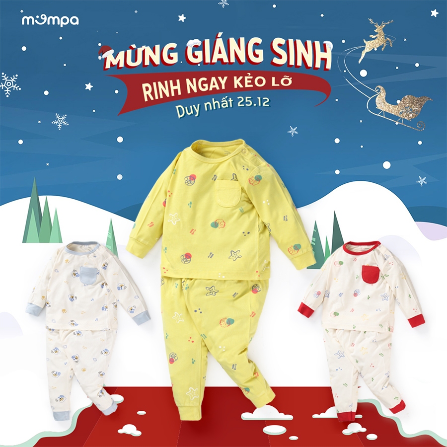 Bộ quần áo dài tay cho bé Mompa 6 tháng đến 4 tuổi cúc vai vải petit thoáng mát họa tiết dễ thương MP 344
