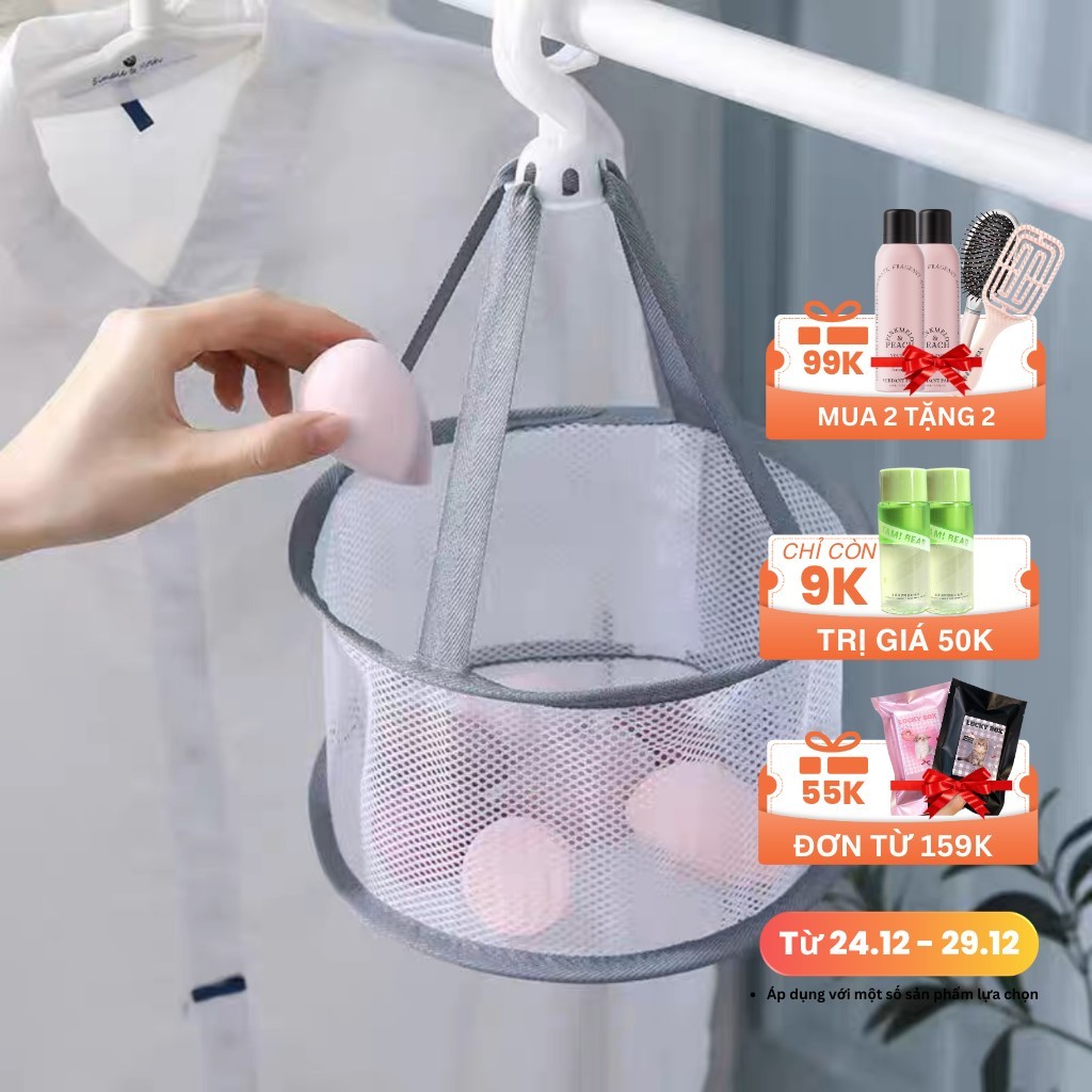 Dụng cụ phơi cọ, mút trang điểm chuyên dụng giỏ lưới có móc phơi đa năng PHUK130