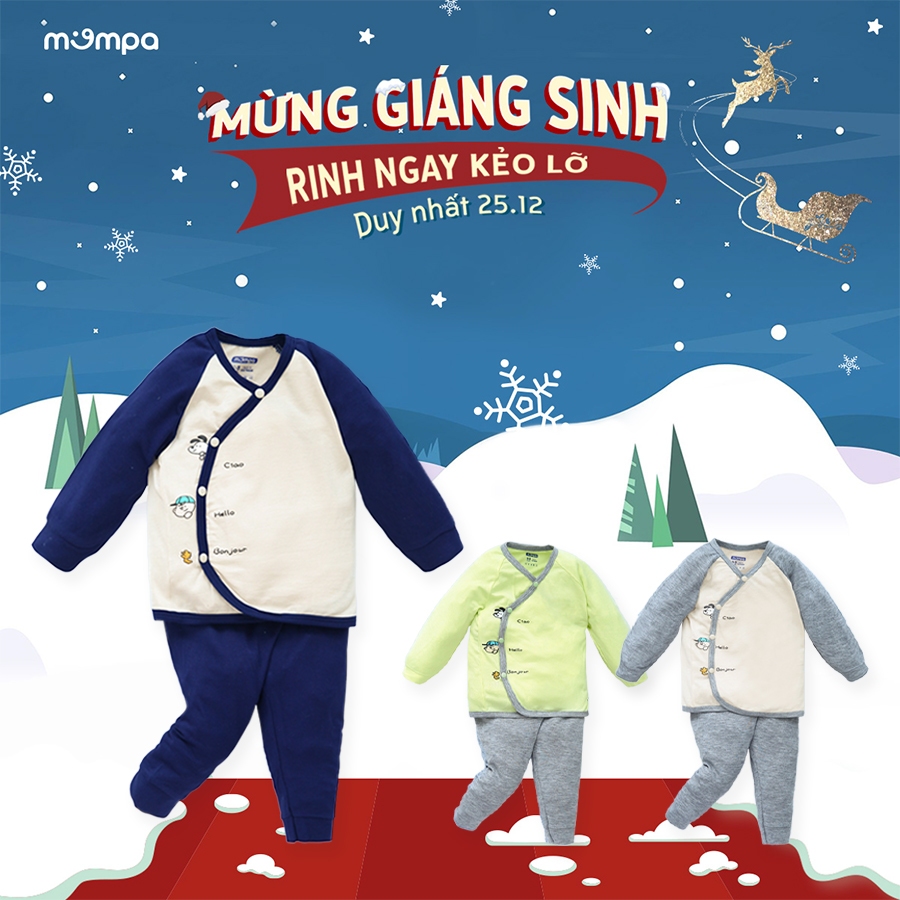 Bộ sơ sinh thu đông Mompa dài tay cài chéo MP 317 chất liệu modal mềm mịn cho bé từ 0 đến 9 tháng