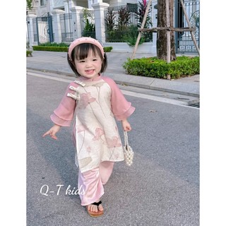 Set áo dài liên hoa cách tân cho bé gái mặc đi hội, lễ tết, du xuân 8-28kg