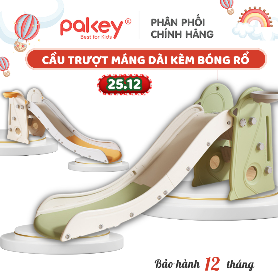 Cầu Trượt Cho Bé Pakey 2023 - Cải Tiến Máng Dài Rộng, Cầu Tuột Cao 80cm Bằng Nhựa Nguyên Sinh An Toàn
