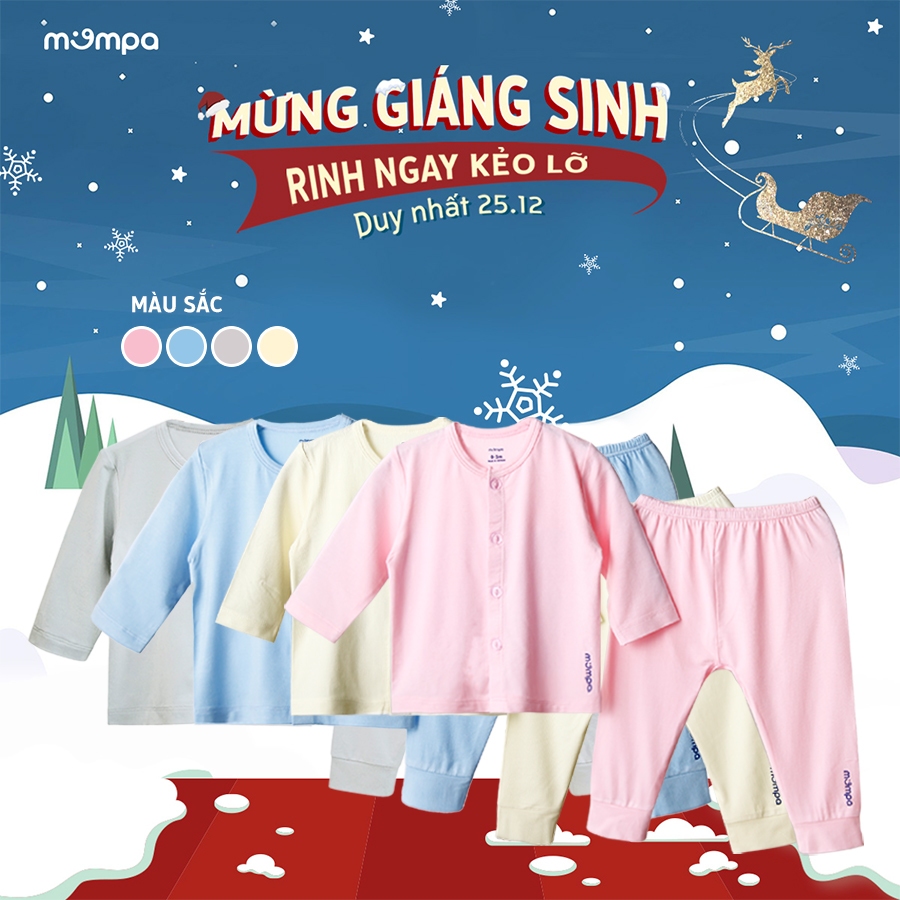 Bộ sinh cài cúc giữa Mompa cho bé sơ sinh từ 0 đến 9 tháng MP 014 vải sợi tre bamboo thoáng mát