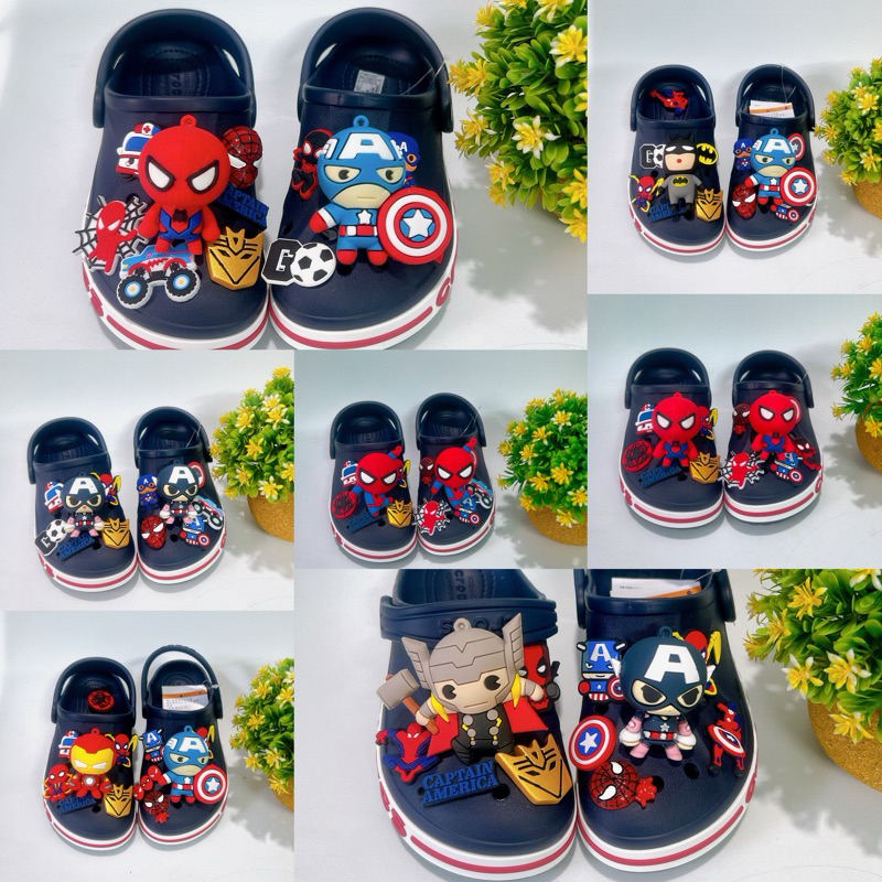 Dép Crocs baya xanh than mix siêu anh hùng cho bé trai Ấn theo dõi shop có mã giảm 15k và nhiều mã khác
