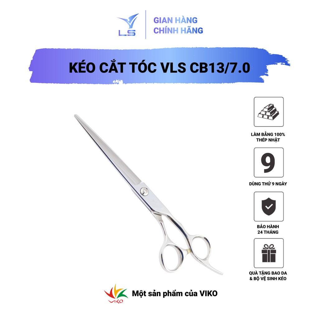 Kéo cắt tóc VLS lưỡi thẳng quai offset vênh đỡ ngón cố định CB13/7.0