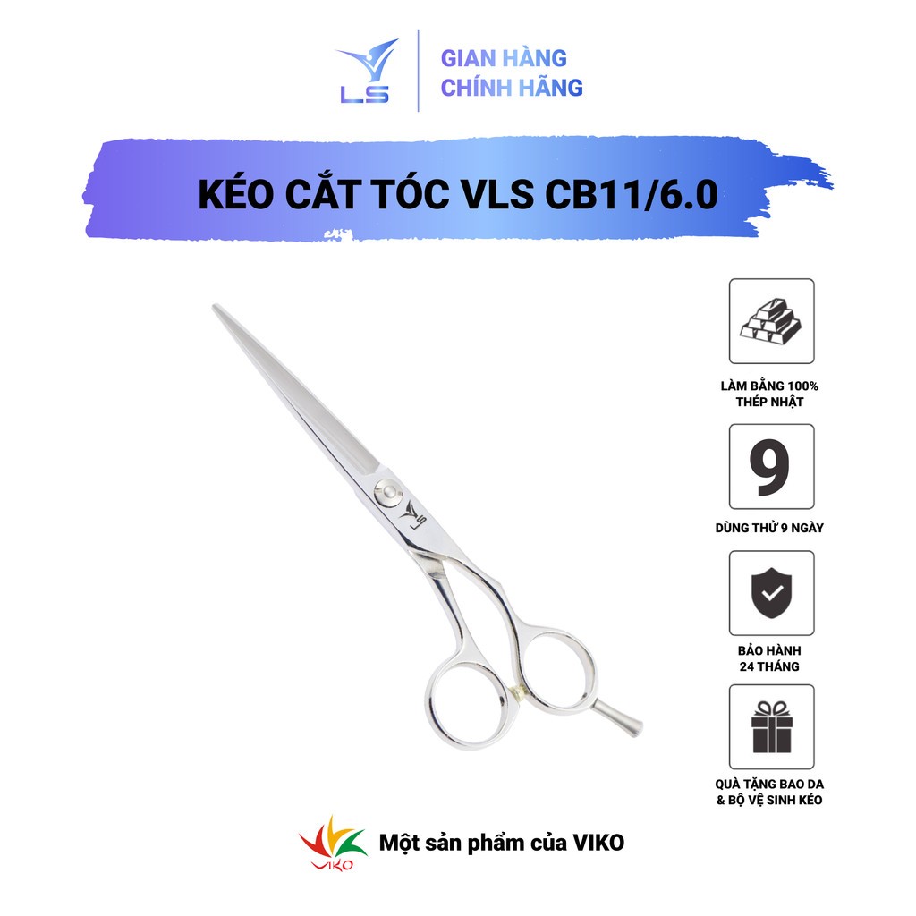 Kéo cắt tóc VLS lưỡi thẳng quai offset phẳng đỡ ngón tháo rời CB11/6.0