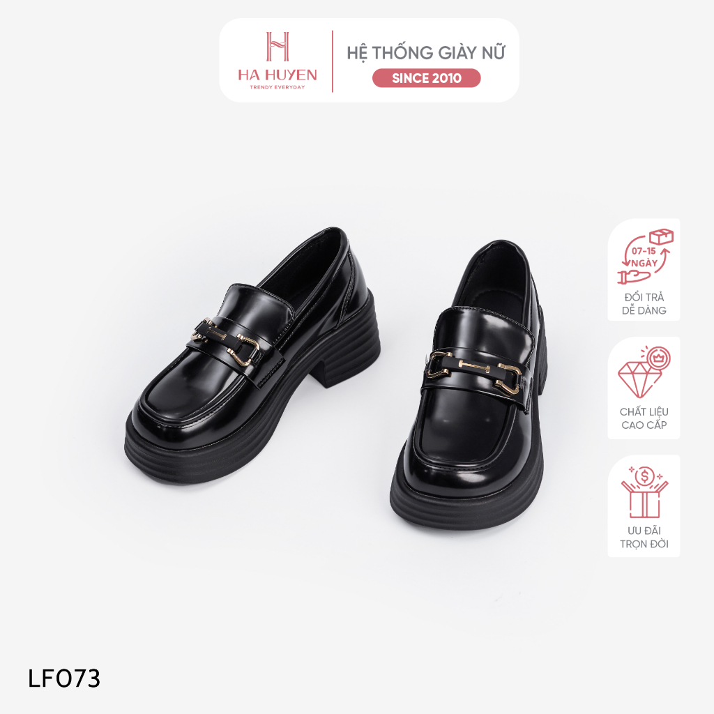 Giày Loafer nữ Hà Huyền Shoes da lì gót vuông 5 phân - LF073