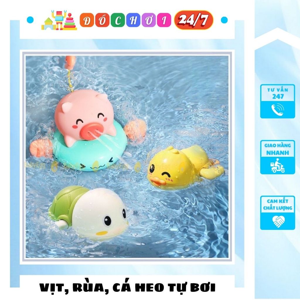 Vịt tự bơi, vịt lội nước, cá heo tự bơi, rùa lội nước giúp bé thích thú khi tắm [Tự bơi khi lên cót]