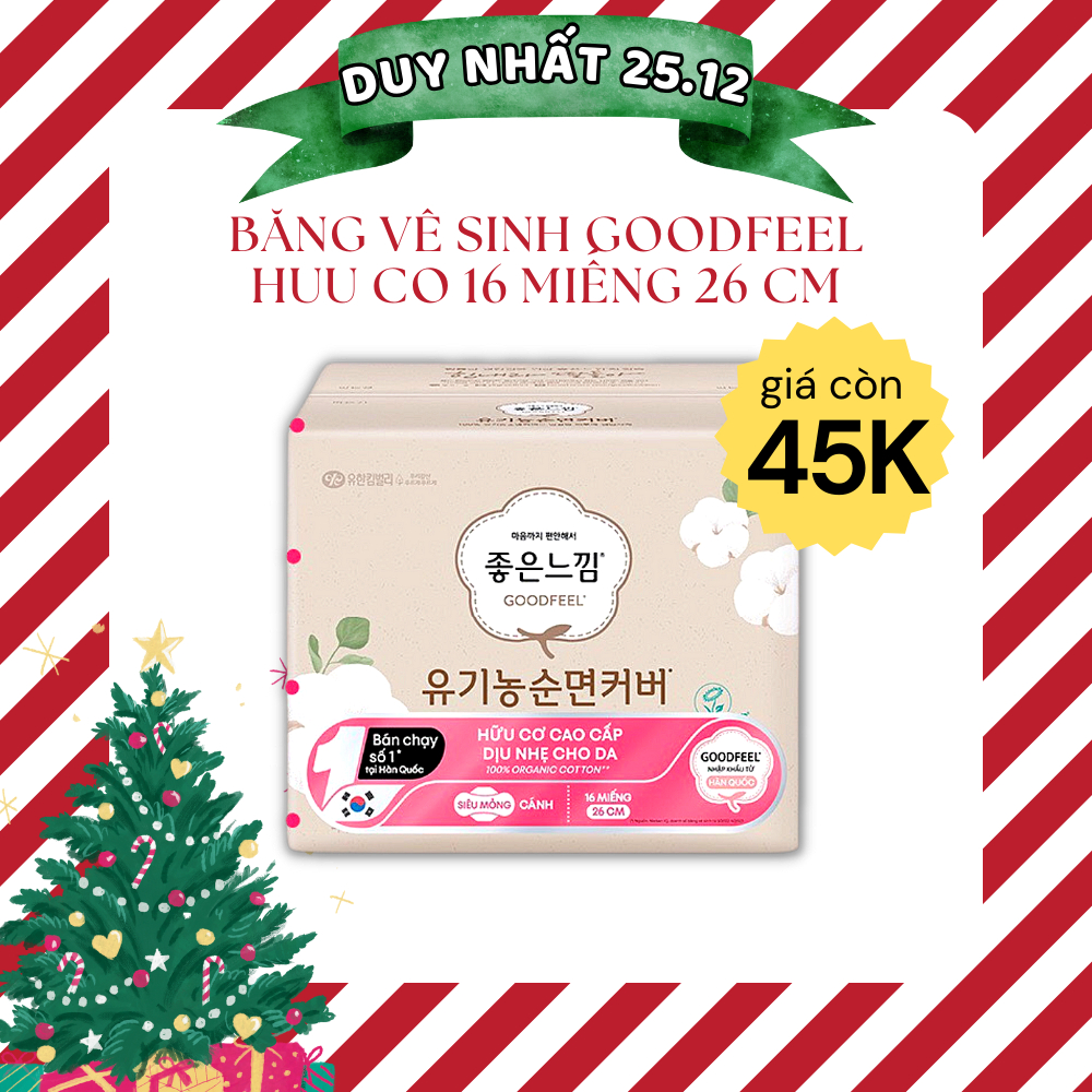 Băng vệ sinh hữu cơ thuần chay cao cấp Goodfeel Hàn Quốc, cotton tự nhiên 16 miếng 26 cm - Nếp Shop