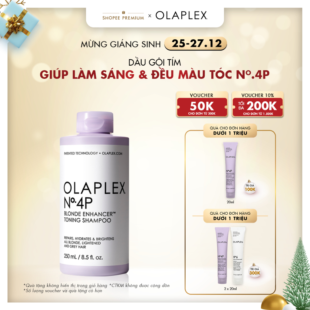 Dầu gội tím giúp làm sáng và đều màu tóc Olaplex No.4P Blonde Enhancer Toning Shampoo 250ml