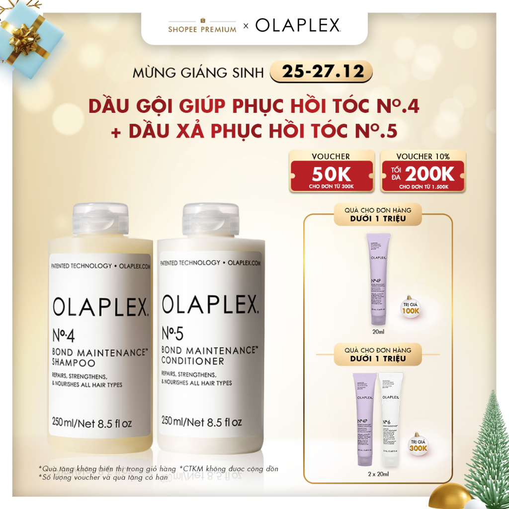 Dầu gội giúp phục hồi tóc Olaplex No.4 250ml + Dầu xả phục hồi tóc Olaplex No.5 250ml