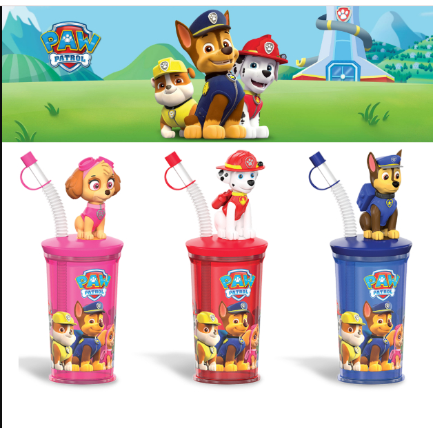 Ly Uống Nước Kèm Kẹo Có Ống Hút 3D Nhân Vật Paw Patrol Đáng Yêu Cho Bé