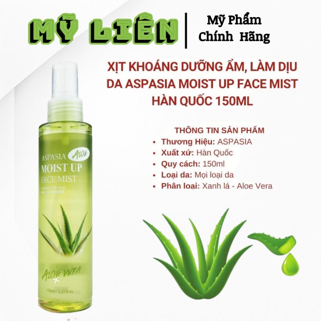 CHÍNH HÃNG - XỊT KHOÁNG NHA ĐAM ASPASIA MOIST UP FACE MIST ALOE ( 150ML )