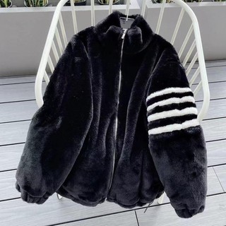 Áo Khoác Lông Thome Mượt Dày Dặn Cao Cấp - Áo Khoác Lông Cừu Phối 4 Sọc Tay Fom Unisex Cực Đẹp Hottrend 2023