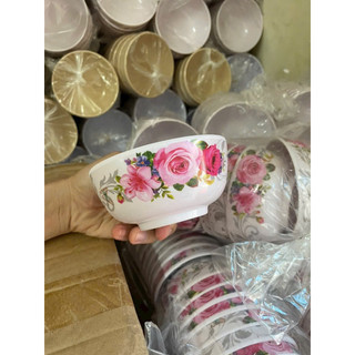 10 Chén cơm meka phíp ( bông ngẫu nhiên). Chén cơm nhựa nâu, trắng melamine các mẫu