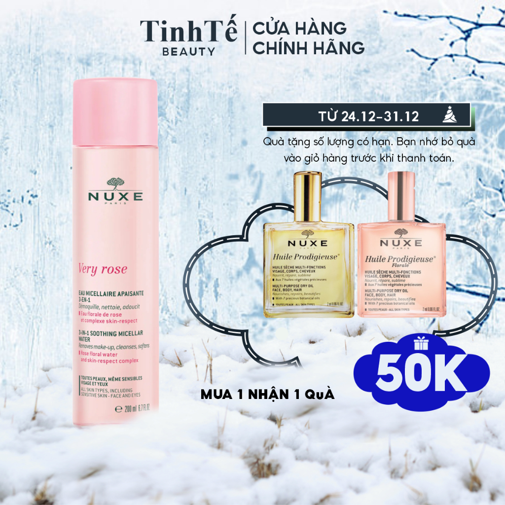 Nước tẩy trang kết hợp toner Nuxe 3 in 1 Soothing Micellar Water Very Rose 200ml