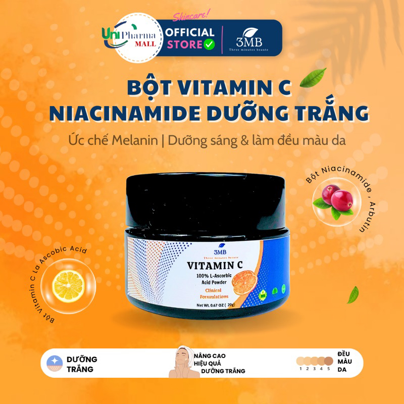 Bột Vitamin C Mờ Thâm Sáng Da 3MB 100% L-Ascorbic Acid Powder 20g