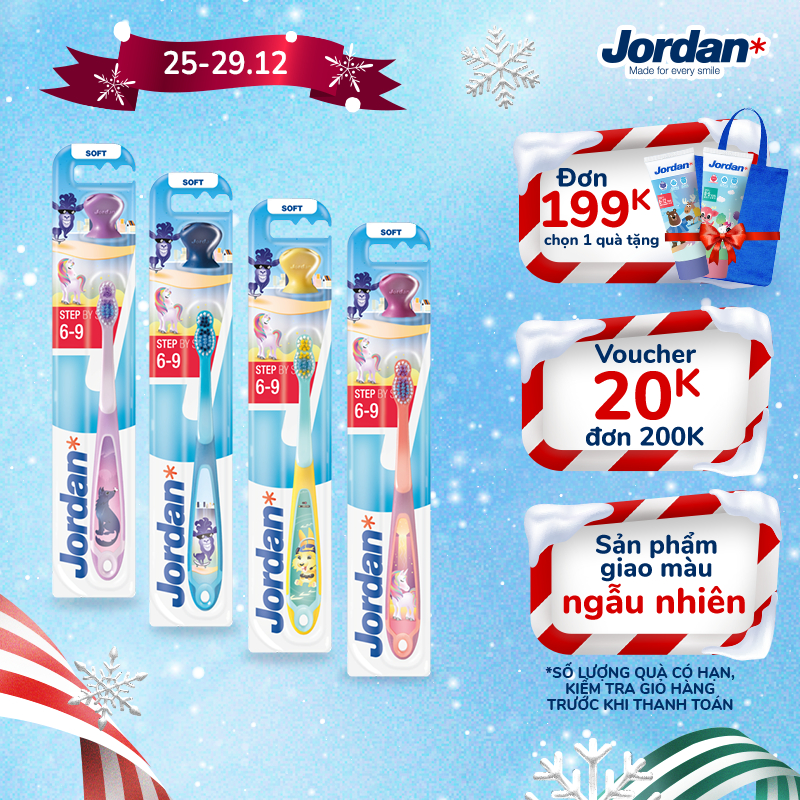 Combo 4 Bàn chải đánh răng Jordan Step 3(6-9 tuổi), Lông mềm