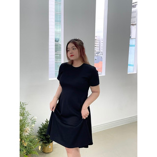 Đầm thun cổ tròn bigsize dáng lửng Kate BIGSIZE_GIARE Váy thun gân form ôm dáng xèo thiết kế năng động, trẻ trung
