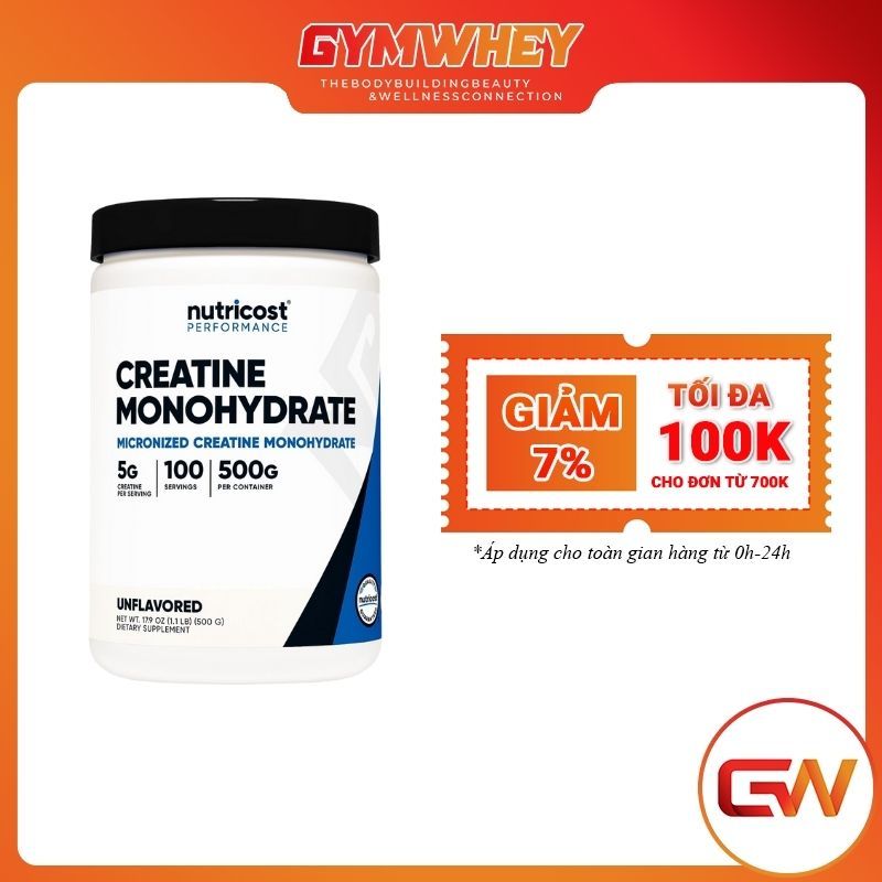 Nutricost Creatine Monohydrate Phục Hồi Năng Lượng Tăng Sức Mạnh Cơ Bắp 500 Gram