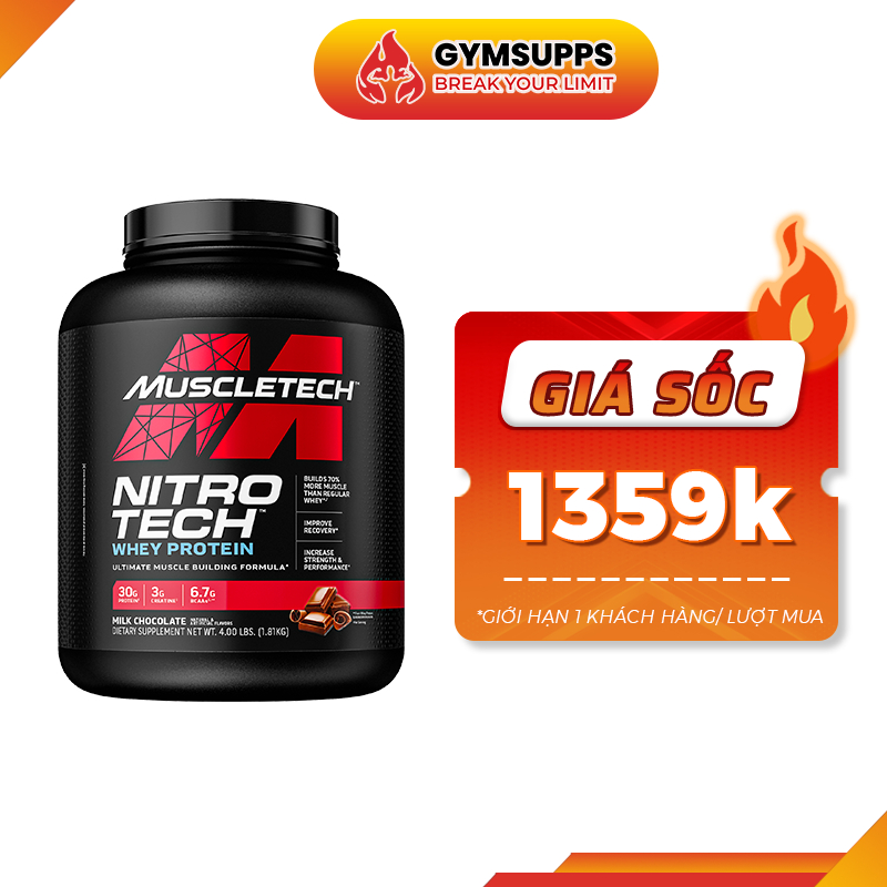 Sữa Dinh Dương Tăng Cơ Nuôi Cơ Phục Hồi Cơ Bắp Muscletech Nitro Tech 4bs (1.8kgs) Từ Mỹ