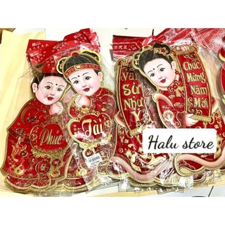 Hình dán Cặp tiên đồng và liễn rồng nổi 3D trang trí Tết siêu đẹp - VPP Halu