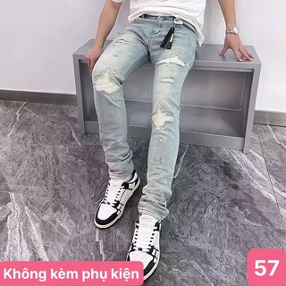 Quần jean nam rách gối màu xanh nhạt trơn chất jeans bò cao cấp co dãn 4 chiều rin form dáng skinny Hado13 mẫu mới