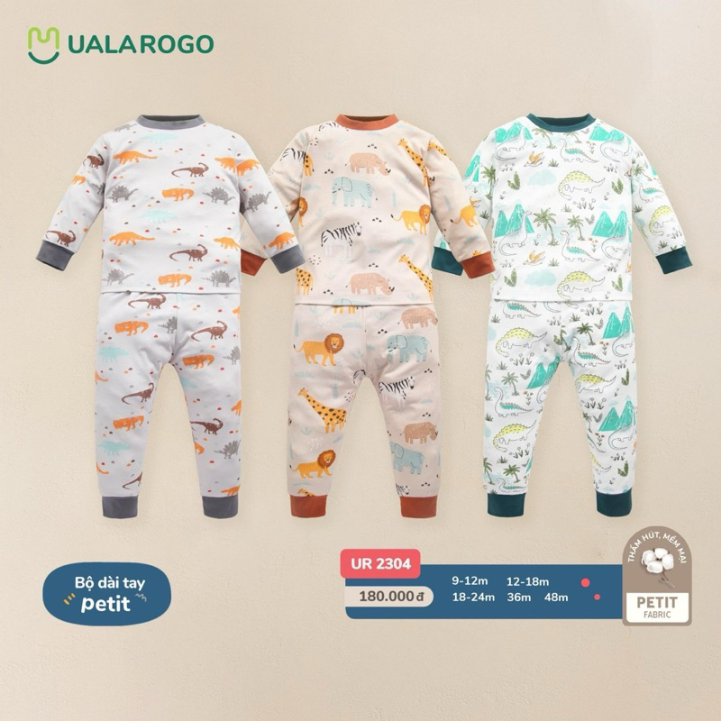 UALAROGO - Bộ dài tay vải modal mềm mát cho bé