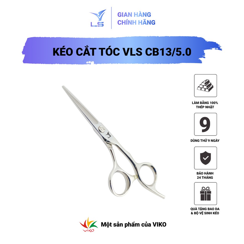 Kéo cắt tóc VLS lưỡi thẳng quai offset phẳng đỡ ngón cố định CB13/5.0