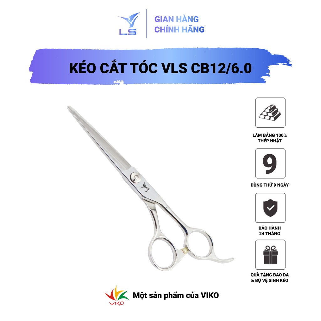 Kéo cắt tóc VLS lưỡi thẳng quai offset phẳng đỡ ngón cố định CB12/6.0
