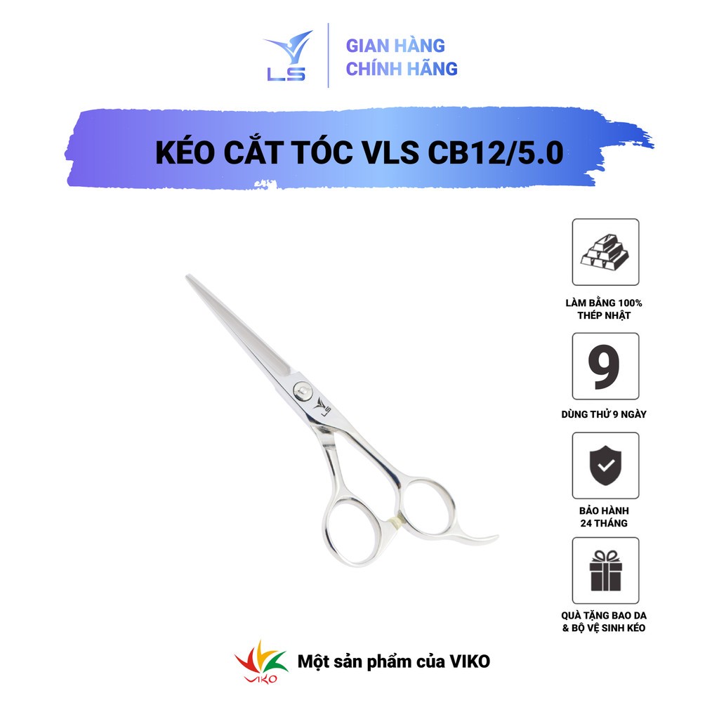 Kéo cắt tóc VLS lưỡi thẳng quai offset phẳng đỡ ngón cố định CB12/5.0