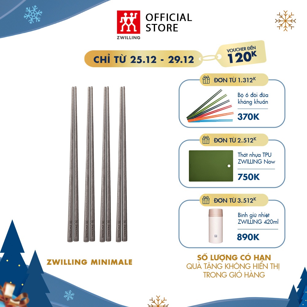Bộ đũa ZWILLING Minimale bằng thép không gỉ 4 đôi, màu silver