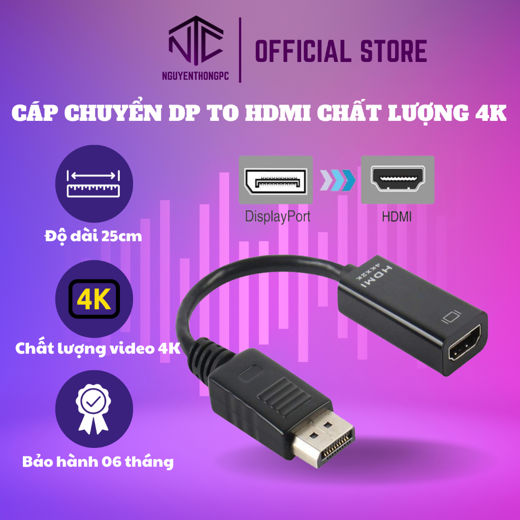 Cáp chuyển DP to HDMI chât lượng độ phân giải 4K 2K dây dài 25cm