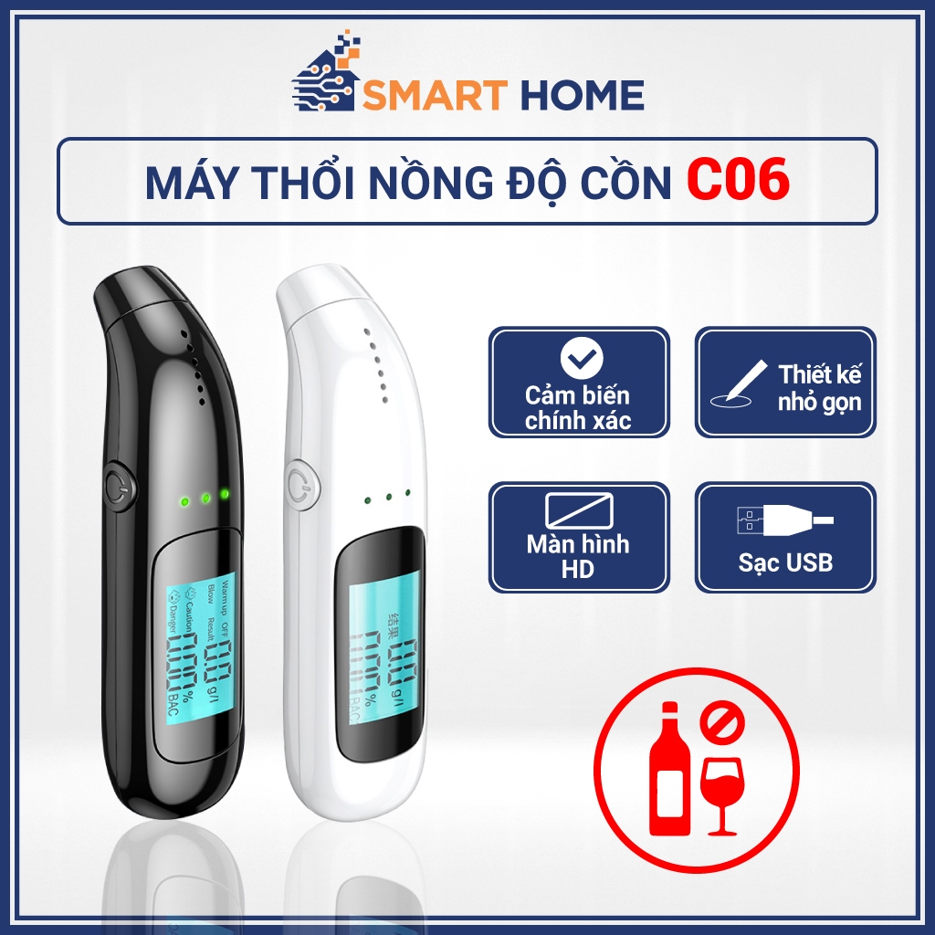 Máy đo nồng độ cồn không tiếp xúc C06 - C07: Đo chính xác và nhanh trong 10s, thiết kế nhỏ gọn và tiện lợi, sạc bằng USB